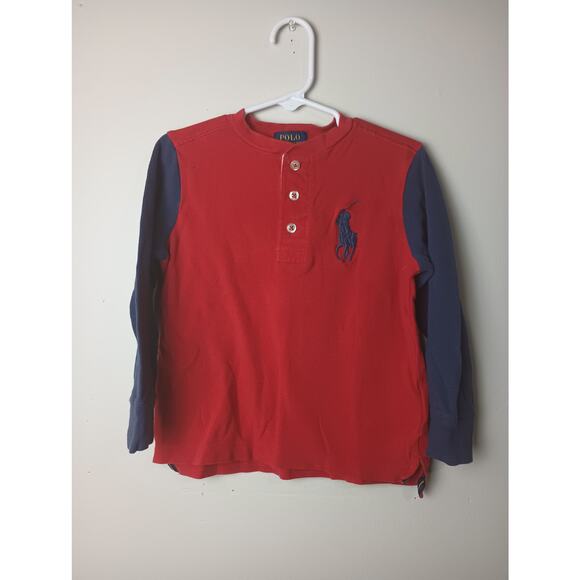 Polo Ralph Lauren Big Pony Logo Red Blue Henley Shirt Toddler Size 4T - Picture 1 of 5